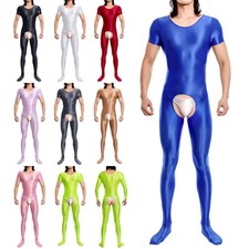 DE Herren Öl Glanz Bodystockings Offene Schritt Hollow Out Body Mit Strumpfhosen