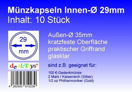 Münzkapseln 29mm geeignet - 10, 29mm,