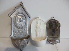 3 Weihwasser Kessel antik Biscuit Porzellan + Zink + Metall mit Glas