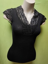 MIel Seidenhemd S-M mit Spitze Luxus tiefschwarz neu