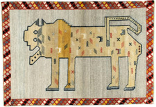 Handgeknüpfter Gabbeh Nomaden-Teppich 151x106 cm – Handgeknüpft – Tiermotiv -Rug