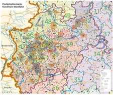 XL Postleitzahlenkarte PLZ von Nordrhein-Westfalen NRW laminiert, 118 x 100 cm