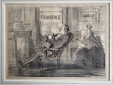 HONORE DAUMIER PARIS LITHOGRAPHIE CONCIERGE KARIKATUR SATIRE ANTIK UM 1900