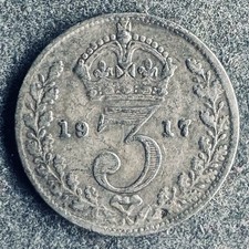 3 Pence 1917 Großbritannien George V 1,41 g .925 Silber KM#813 K240925B