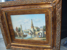 Öl Gemälde, antik, Stadtansicht, Goldrahmen, 38 x 42 cm