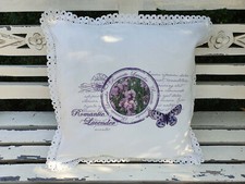 Kissen Dekokissen Landhaus Lavendel Häkelbordüre 40x40 ungefüllt