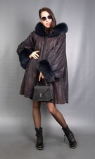 16316 TOLLER ECHT LEDER BLAUFUCHS MANTEL PELZ SWINGER KAPUZE FUCHS WUNDERSCHÖN GR. 6XL