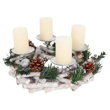 B-Ware Adventskranz MCW-M12, Adventsgesteck Holz silber weiß Ø 30cm, mit Kerzen