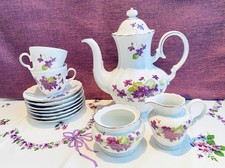 Winterling, Veilchen, Platinrand, Porzellan, Kaffeeservice-Teile mit Tischdecke