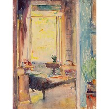 Margit Manz Aquarell Interieur um 1910 signiert impressionistisch Fenster