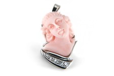 Engelshaut Korallen Anhänger mit Brillanten 585 Weißgold [BRORS 16722]