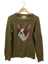 WILDFOX Pullover Damen S Grün Strick Vintage Hundemotiv Freizeit