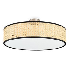 HOFSTEIN Mels Deckenlampe aus Metall/Korbgeflecht/Stoff/Kunststoff Schwarz/Weiß