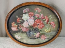 W/ alter ovaler Bilderrahmen aus Holz - wohl Massiv Eiche - bis 42,5 x 34 cm. /H