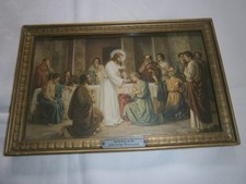 Altes Bild im Holzrahmen Andenken an die Erste Hl. Kommunion 24,5 x 15,5 cm