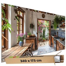 Garten Sichtschutz Plane PVC Bauzaunblende Deko Banner Motiv Küche Mediterran
