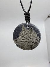 Walisischer Schiefer Anhänger Wolf an Leder verstellbare Halskette, 40 - 70 cm mit Etui