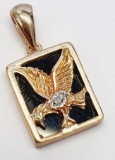 Kettenanhänger Anhänger  Design Adler Gelbgold 375 Diamant Onyx  -  Ä4890