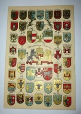 Mecklenburg Schwerin Golddruck Prunkkarte Wappen Städte Großherzogtum rare!