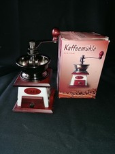 Kaffeemühle im Vintage-Design aus Holz, Keramik und Edelstahl, benutzt