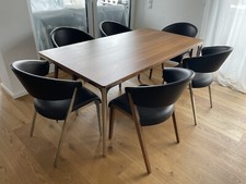 Hülsta  - Esstisch T70 mit Esszimmerstuhl S500 (6 Stück) aus Nussbaum/Alu/Leder