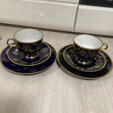 Sammeltassen Gedeck 3tlg. Lichte Fine China Echt Kobalt Porzellan Golddekor GDR