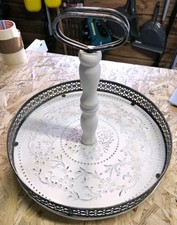 Deko Tablett Weiß Vintage Holz Metall 35cm 