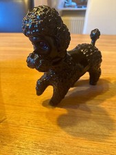 DDR Pudel Flocky Plastik Kunstoff Hund blaue Augen beweglicher Kopf schwarz TOP