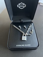 Harley-Davidson  Schloß Halskette & Ohrringe Set Silber 925 Sterling  NP 354,-€
