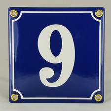 Emaille Hausnummer 9 Blau