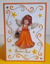 3D-Grußkarte Fadengrafik Weihnachten " Englein mit Laterne "