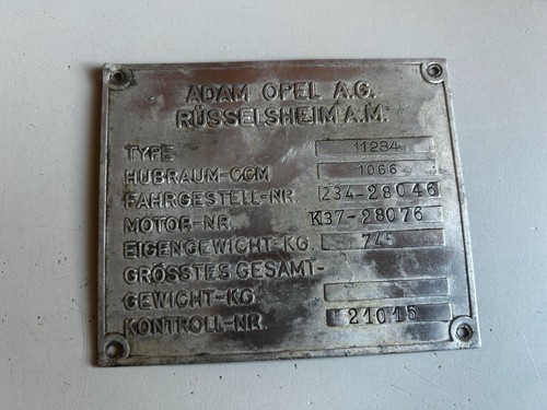 Typenschild opel kadett - typenschild,