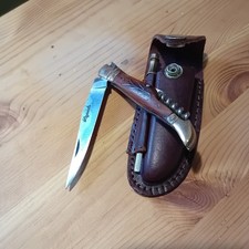 Laguiole Altes Klappmesser scharf Handmade mit Leder Etui und Wetzstahl 20 cm
