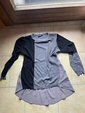 Lagenlook Pullover schwarz/grau Transparent-Einsatz Vokuhila