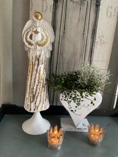 GROSSER Shabby LOOK METALL ENGEL  WEIß GOLD 55 Cm NEU