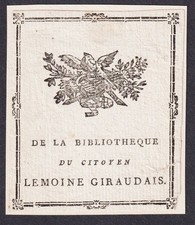 Exlibris Lemoine de la Giraudais Bretagne Rennes bookplate 18e gravure Ex Libris