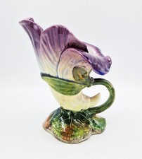 EDLE JEROME MASSIER MAJOLIKA VIOLA BLUMEN FÜLLHORN VASE um 1890