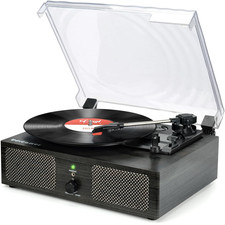 Bluetooth-Plattenspieler mit Riemenantrieb | Holzstil | 3 Geschwindigkeiten