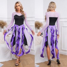 iEFiEL Damen Meerjungfrau Kostüm Langarm Patchwork Hexen Swing Kleid Halloween