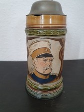 ALT Humpen Bierkrug V&B Mettlach von 1888 Bismarck in Kürassier Uniform Zinn