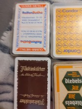 7 Skat Spielkarten Konvolut, Neue und gebrauchte Karten Werbung 