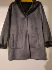 Neu ! Mantel/Jacke Damen grau velourleder-optik, Kapuze,Gr. 38, Kunstfell-Futter