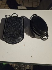 2x kleine EMAILLE BRÄTER / GÄNSEBRÄTER OVAL  gebraucht