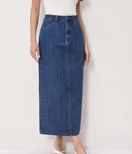 Damen Langer Jeansrock mit teilweise Gummi Im Bund Gr XL