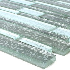 Glasmosaik Fliesen Cliff Grau Weiss Flower Blumen Stäbchen Wand Duschenwand Bad