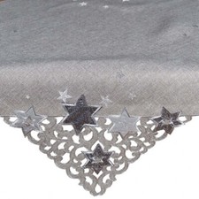 Tischdecke Weihnachten  Advent Grau-Silber Sterne Läufer Tischband Leineno. 3155