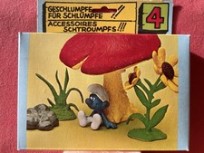 GESCHLUMPFE 4 PILZ BLUME GRAS STEIN SCHLUMPF SCHLÜMPFE SMURFS PITUFOS  OVP