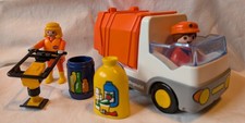 Playmobil Müllauto, Fahrer, Müllbehälter, Bauarbeiter mit Maschine