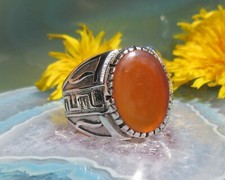 Ω orientalischer Ring Onyx rot Mäander Schlaufen Silber 925 Gr 19,1