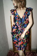 Volant Kleid seidenfein bunt geblümt wunderschön 34